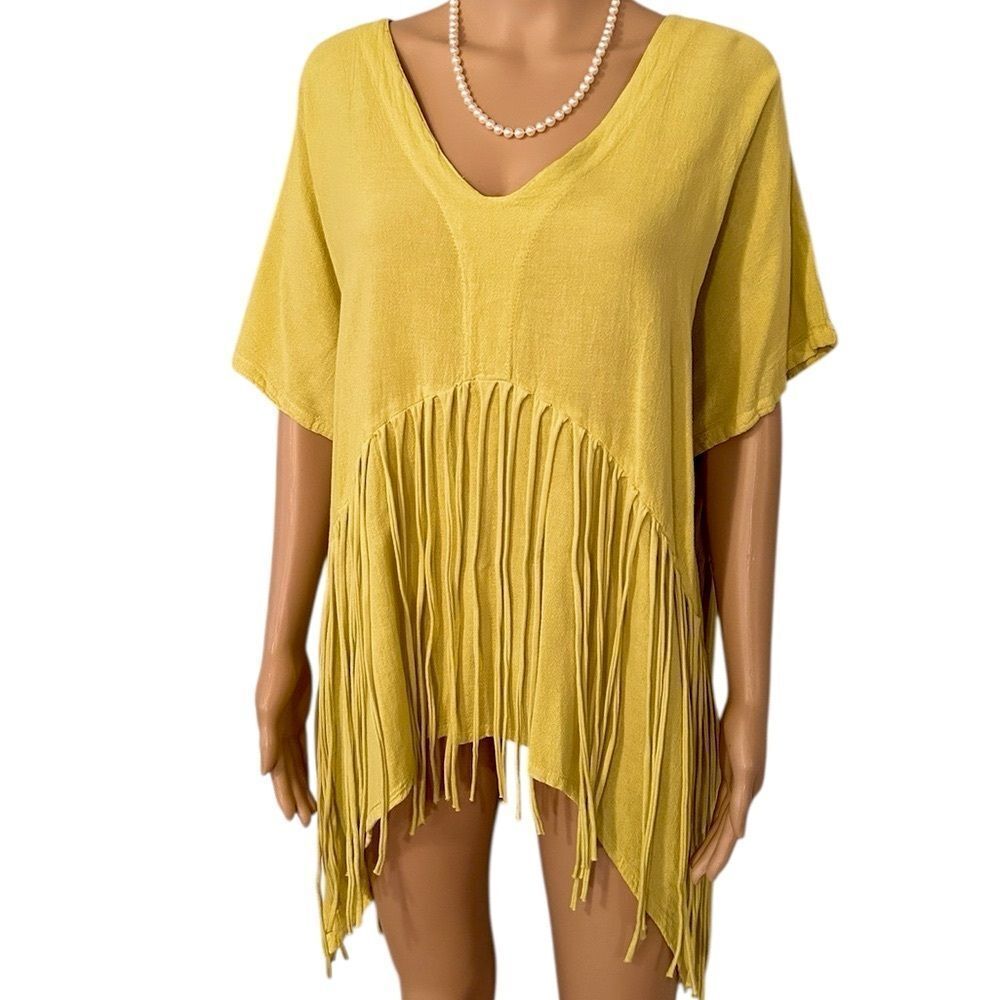 Oh my gauze! Yellow Fringed Women’s Size 2 (L/XL) Blouse Top 100% Cotton